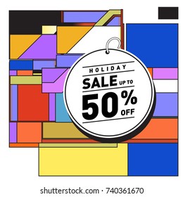 Holiday Sale Memphis Style Poster Design. Fashion and Travel Discount Poster. Vector holiday Abstract Colorful Illustration with Special offer and Promotion.