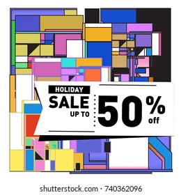 Holiday Sale Memphis Style Poster Design. Fashion and Travel Discount Poster. Vector holiday Abstract Colorful Illustration with Special offer and Promotion.