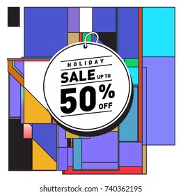 Holiday Sale Memphis Style Poster Design. Fashion and Travel Discount Poster. Vector holiday Abstract Colorful Illustration with Special offer and Promotion.