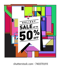 Holiday Sale Memphis Style Poster Design. Fashion and Travel Discount Poster. Vector holiday Abstract Colorful Illustration with Special offer and Promotion.