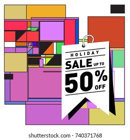 Holiday Sale Memphis Style Poster Design. Fashion and Travel Discount Poster. Vector holiday Abstract Colorful Illustration with Special offer and Promotion.