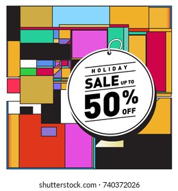 Holiday Sale Memphis Style Poster Design. Fashion and Travel Discount Poster. Vector holiday Abstract Colorful Illustration with Special offer and Promotion.
