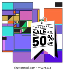 Holiday Sale Memphis Style Poster Design. Fashion and Travel Discount Poster. Vector holiday Abstract Colorful Illustration with Special offer and Promotion.