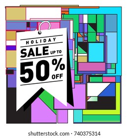 Holiday Sale Memphis Style Poster Design. Fashion and Travel Discount Poster. Vector holiday Abstract Colorful Illustration with Special offer and Promotion.