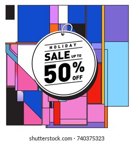Holiday Sale Memphis Style Poster Design. Fashion and Travel Discount Poster. Vector holiday Abstract Colorful Illustration with Special offer and Promotion.