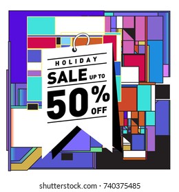 Holiday Sale Memphis Style Poster Design. Fashion and Travel Discount Poster. Vector holiday Abstract Colorful Illustration with Special offer and Promotion.