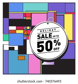 Holiday Sale Memphis Style Poster Design. Fashion and Travel Discount Poster. Vector holiday Abstract Colorful Illustration with Special offer and Promotion.