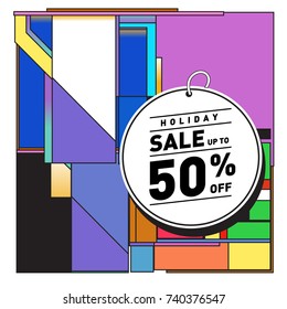 Holiday Sale Memphis Style Poster Design. Fashion and Travel Discount Poster. Vector holiday Abstract Colorful Illustration with Special offer and Promotion.