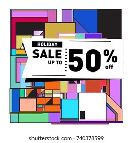 Holiday Sale Memphis Style Poster Design. Fashion and Travel Discount Poster. Vector holiday Abstract Colorful Illustration with Special offer and Promotion.