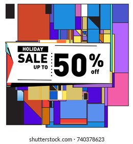 Holiday Sale Memphis Style Poster Design. Fashion and Travel Discount Poster. Vector holiday Abstract Colorful Illustration with Special offer and Promotion.