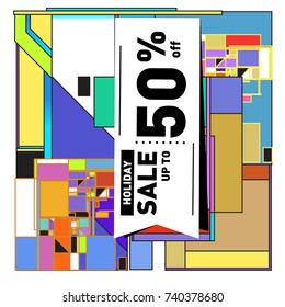 Holiday Sale Memphis Style Poster Design. Fashion and Travel Discount Poster. Vector holiday Abstract Colorful Illustration with Special offer and Promotion.