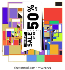 Holiday Sale Memphis Style Poster Design. Fashion and Travel Discount Poster. Vector holiday Abstract Colorful Illustration with Special offer and Promotion.