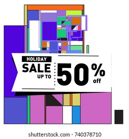 Holiday Sale Memphis Style Poster Design. Fashion and Travel Discount Poster. Vector holiday Abstract Colorful Illustration with Special offer and Promotion.