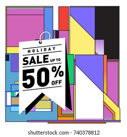 Holiday Sale Memphis Style Poster Design. Fashion and Travel Discount Poster. Vector holiday Abstract Colorful Illustration with Special offer and Promotion.