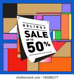 Holiday Sale Memphis Style Poster Design. Fashion and Travel Discount Poster. Vector holiday Abstract Colorful Illustration with Special offer and Promotion.