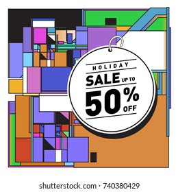 Holiday Sale Memphis Style Poster Design. Fashion and Travel Discount Poster. Vector holiday Abstract Colorful Illustration with Special offer and Promotion.