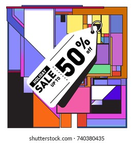 Holiday Sale Memphis Style Poster Design. Fashion and Travel Discount Poster. Vector holiday Abstract Colorful Illustration with Special offer and Promotion.