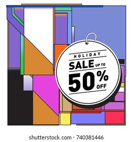 Holiday Sale Memphis Style Poster Design. Fashion and Travel Discount Poster. Vector holiday Abstract Colorful Illustration with Special offer and Promotion.