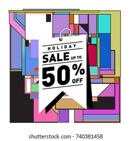 Holiday Sale Memphis Style Poster Design. Fashion and Travel Discount Poster. Vector holiday Abstract Colorful Illustration with Special offer and Promotion.