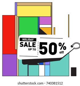 Holiday Sale Memphis Style Poster Design. Fashion and Travel Discount Poster. Vector holiday Abstract Colorful Illustration with Special offer and Promotion.