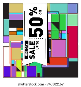 Holiday Sale Memphis Style Poster Design. Fashion and Travel Discount Poster. Vector holiday Abstract Colorful Illustration with Special offer and Promotion.
