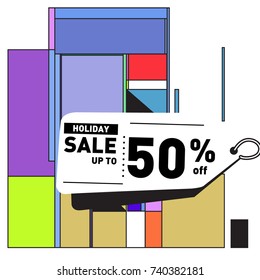 Holiday Sale Memphis Style Poster Design. Fashion and Travel Discount Poster. Vector holiday Abstract Colorful Illustration with Special offer and Promotion.