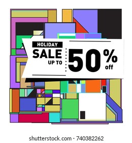Holiday Sale Memphis Style Poster Design. Fashion and Travel Discount Poster. Vector holiday Abstract Colorful Illustration with Special offer and Promotion.