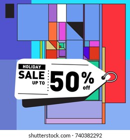 Holiday Sale Memphis Style Poster Design. Fashion and Travel Discount Poster. Vector holiday Abstract Colorful Illustration with Special offer and Promotion.