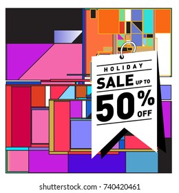 Holiday Sale Memphis Style Poster Design. Fashion and Travel Discount Poster. Vector holiday Abstract Colorful Illustration with Special offer and Promotion.