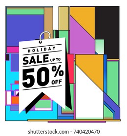 Holiday Sale Memphis Style Poster Design. Fashion and Travel Discount Poster. Vector holiday Abstract Colorful Illustration with Special offer and Promotion.