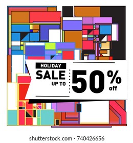 Holiday Sale Memphis Style Poster Design. Fashion and Travel Discount Poster. Vector holiday Abstract Colorful Illustration with Special offer and Promotion.