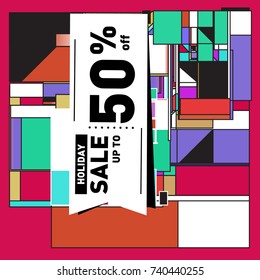 Holiday Sale Memphis Style Poster Design. Fashion and Travel Discount Poster. Vector holiday Abstract Colorful Illustration with Special offer and Promotion.