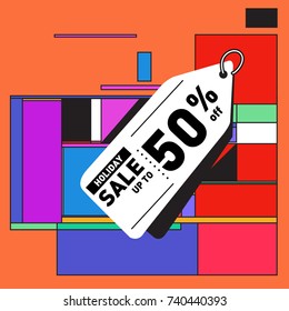 Holiday Sale Memphis Style Poster Design. Fashion and Travel Discount Poster. Vector holiday Abstract Colorful Illustration with Special offer and Promotion.