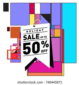 Holiday Sale Memphis Style Poster Design. Fashion and Travel Discount Poster. Vector holiday Abstract Colorful Illustration with Special offer and Promotion.