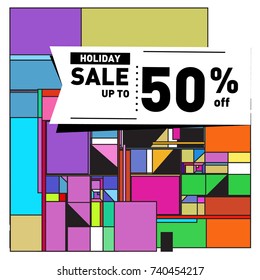 Holiday Sale Memphis Style Poster Design. Fashion and Travel Discount Poster. Vector holiday Abstract Colorful Illustration with Special offer and Promotion.