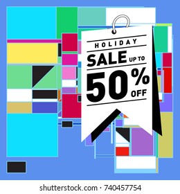 Holiday Sale Memphis Style Poster Design. Fashion and Travel Discount Poster. Vector holiday Abstract Colorful Illustration with Special offer and Promotion.