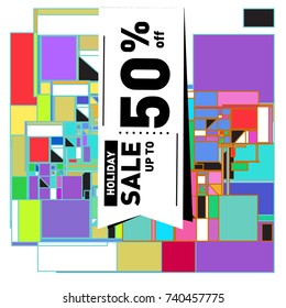 Holiday Sale Memphis Style Poster Design. Fashion and Travel Discount Poster. Vector holiday Abstract Colorful Illustration with Special offer and Promotion.