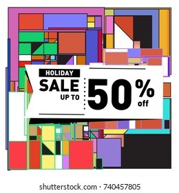 Holiday Sale Memphis Style Poster Design. Fashion and Travel Discount Poster. Vector holiday Abstract Colorful Illustration with Special offer and Promotion.
