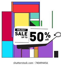 Holiday Sale Memphis Style Poster Design. Fashion and Travel Discount Poster. Vector holiday Abstract Colorful Illustration with Special offer and Promotion.