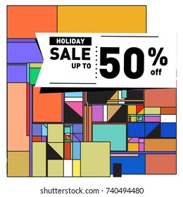 Holiday Sale Memphis Style Poster Design. Fashion and Travel Discount Poster. Vector holiday Abstract Colorful Illustration with Special offer and Promotion.