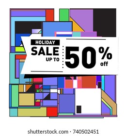 Holiday Sale Memphis Style Poster Design. Fashion and Travel Discount Poster. Vector holiday Abstract Colorful Illustration with Special offer and Promotion.