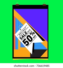 Holiday sale memphis style web banner. Fashion and travel discount poster. Vector Abstract colorful illustration with special offer and promotion.