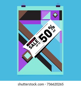 Holiday sale memphis style web banner. Fashion and travel discount poster. Vector Abstract colorful illustration with special offer and promotion.