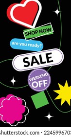 Holiday sale. Trendy geometric elements on background. Sale banner. Social media stories format. 