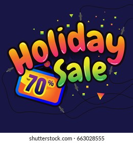 holiday Sale vector horizontal banner - 70% special offer. Layout with triangle elements. Abstract veiolet background. Design concept.