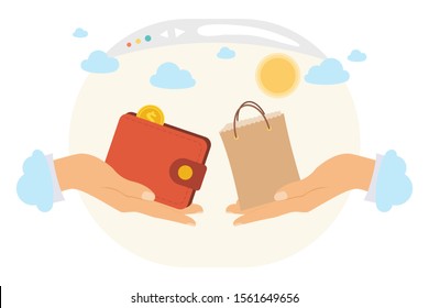 Holiday sales in the online store, buying gifts. Idea of internet activity in cartoon style. Vector illustration.