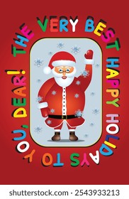 holiday santa claus card with colorful letters