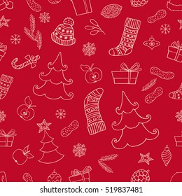 Holiday seamless background with christmas symbol. Can be used for wrapping paper, web background, wallpaper