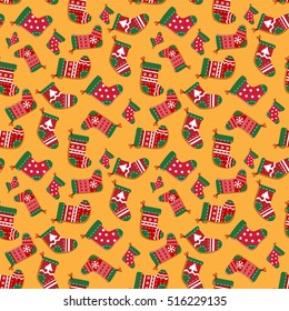 Holiday seamless background with cute decorative socks