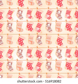 Holiday seamless background with cute decorative socks